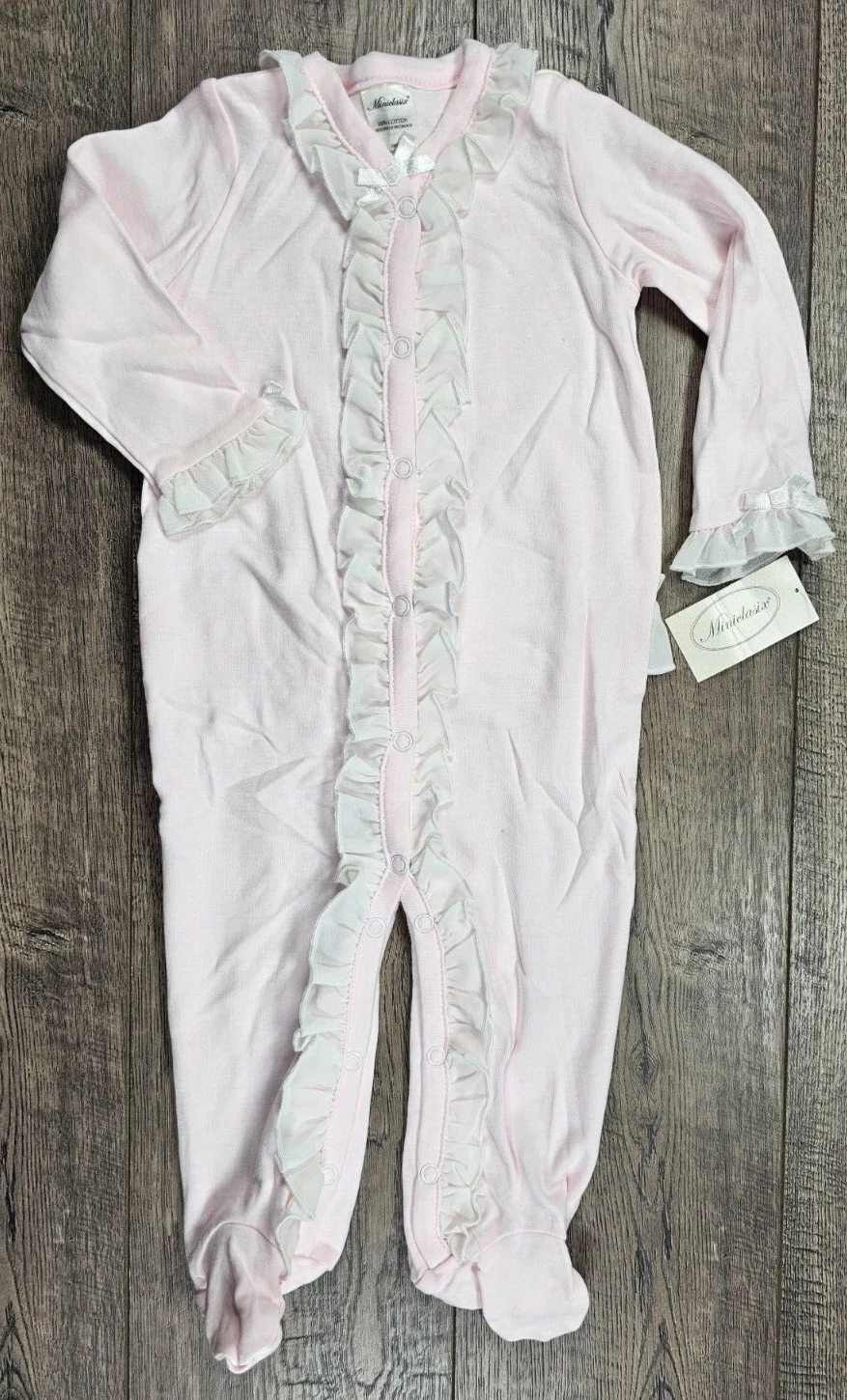 Baby Girl Clothes New Miniclasix 9 Month 2pc Light Pink Ruffle Footed Outfit