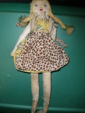 OLD Handmade Rag Cloth Doll 16" Girl (T75)