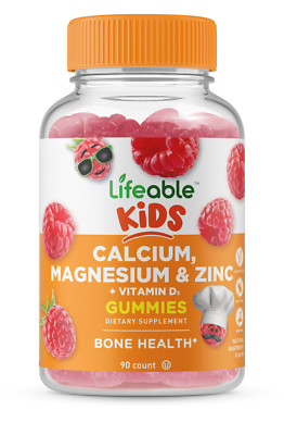 Lifeable Calcium Magnesium Zinc for Kids - Raspberry Flavor Gummy - 90 Count