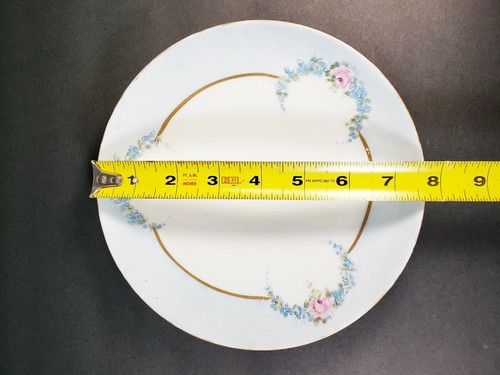 Vtg Nippon 7.5" Plate Hand Paint Blue Flower Pink Roses Victorian Art Nouveau - Picture 7 of 7