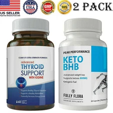 Thyroid Support with Iodine Caps Keto BHB Ketosis Weight Loss Capsules 2 Pack