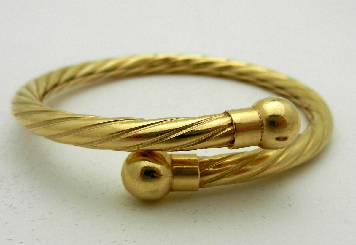Vintage 14kt Yellow Gold Ball Cap End Bypass Open Cuff