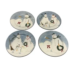 Oneida Set of 4 Kitchen Snow Family Holiday Plates 2004 Warren Kimble