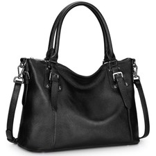 Women Leather Tote Large Crossbody Bag Work Shoulder Purse (medium-black)