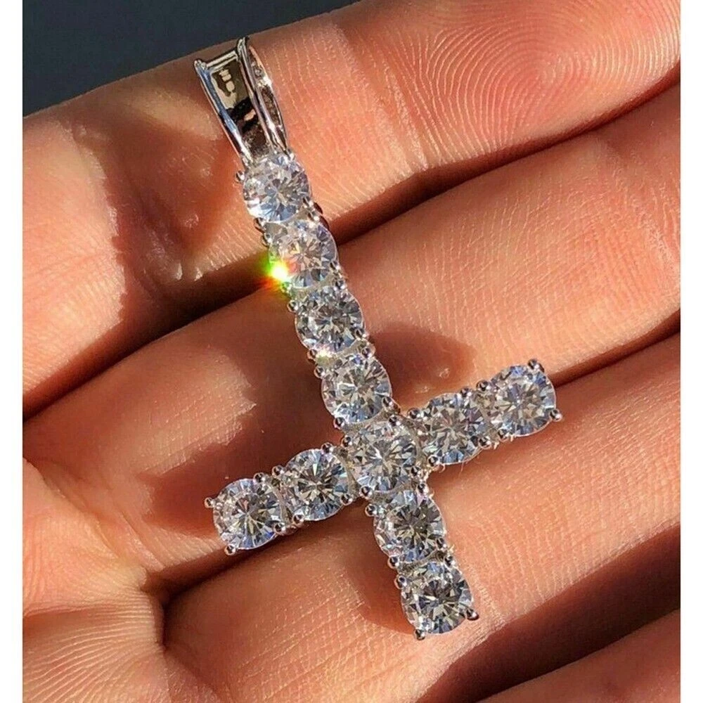 4CT Simulated Gemstone Inverted Cross Upside Down Pendant 14K Gold