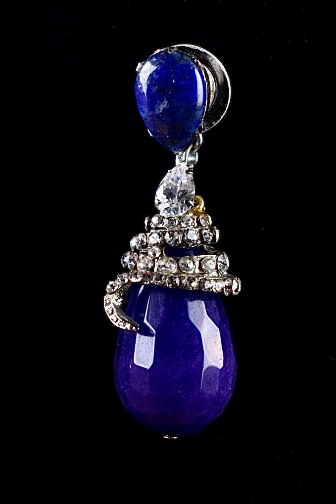 HOUTE COUTURE SIMAN TU Purple Dangle Natural Stone Cubic Zirconia Earrings RARE View 4