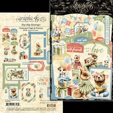 Graphic45 HIP HIP HOORAY! (28PC) CHIPBOARD TAGS & FRAMES scrapbooking