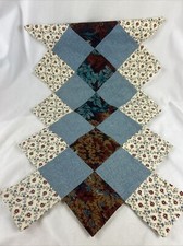 Quilted Table Runner Floral Prints Blues Browns 44x14 Handmade