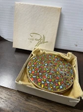 Bell Fifth Avenue Powder Compact Multi Color/Gold Tone Original Box U.S.A. *VTG