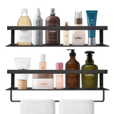 2X Iron Floating Shelves Wall Mounted Set W/Removable Towl Rack Home Decor