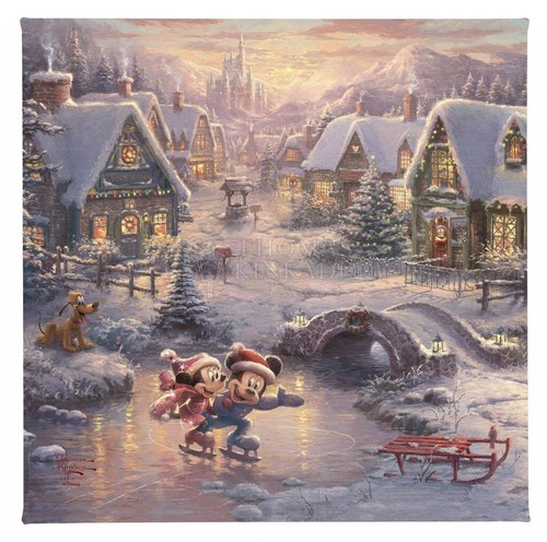 Thomas Kinkade Studios Mickey and Minnie Sweetheart Holiday 14 x14 Wrap - Picture 2 of 3