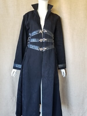 REDBALLS ON FIRE black Maxi Goth Coat Jacket Womens Costume Halloween Mad Max M