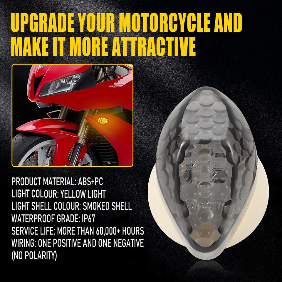 2-Pack Flush Mount LED Front Turn Signals For Honda CBR 600RR & 1000RR (2004-2013) – Smoke Lens, Amber Light