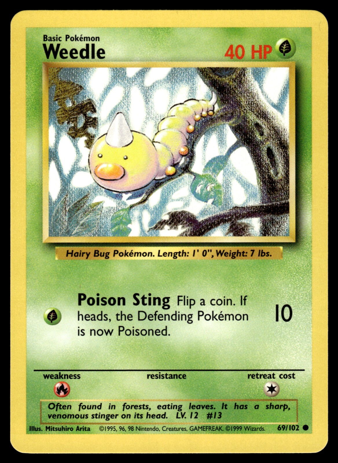 WEEDLE - 69/102 - BASE SET 1999 WOTC POKEMON - NM [B]
