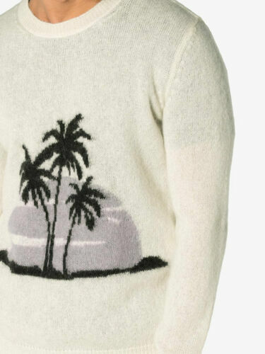 Maglione Saint Laurent Paris palma intarsiato mohair maglione maglia panna tg XL