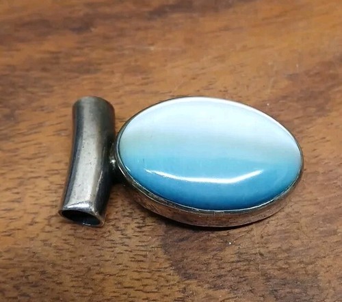 Taxco Sterling Silver Slide Pendant Nice Torqouse Blue Color Depends On Light - Picture 4 of 6