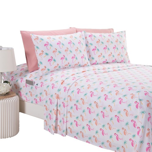 Queen Size Tropical Palm Leaf Bedding Set - 3 Piece Microfiber Fitted Sheet & Pillowcases, Colorful Hawaiian Summer Fruit Decor