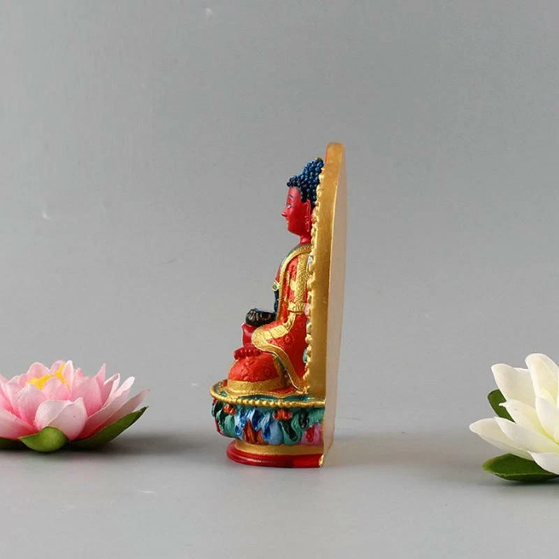 Tibetan Buddhism Amitabha Buddha Statue Feng Shui Resin Semicircle Hand-painted - Image 4 of 4