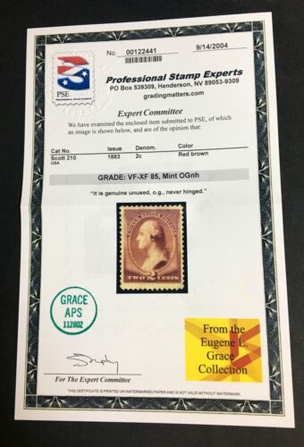 MOMEN: US STAMPS #210 MINT OG NH PSE GRADED CERT VF/XF-85 LOT #89106 - Picture 2 of 3