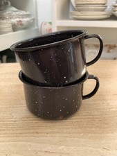 4 Black  White Speckled Enamelware Camping Coffee Cups - Enamel Mugs
