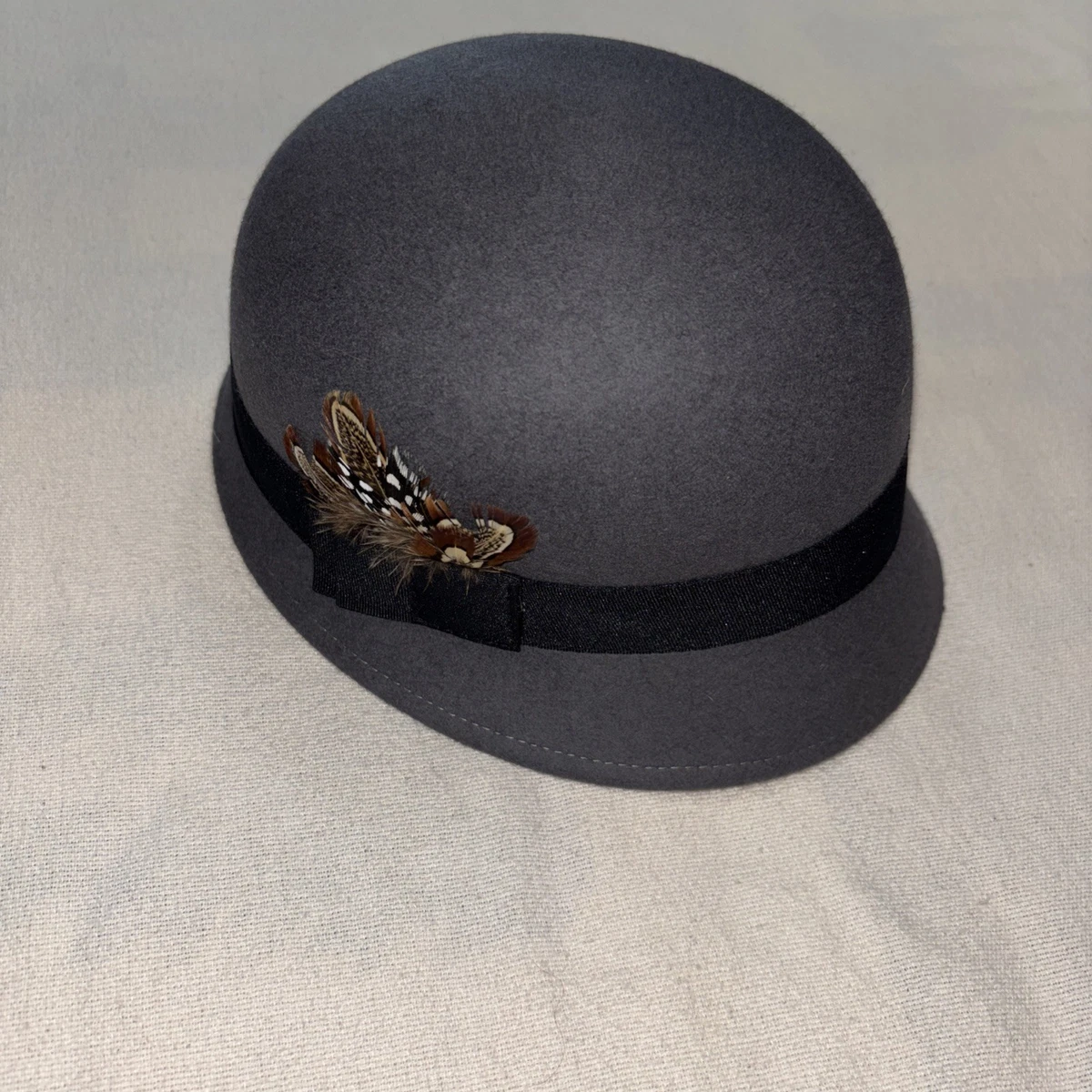 Vintage Style 100% Wool Cloche Hat Brown Feather Flower Flapper RN17730 100% Wool Cloche Hat - Etsy main image 4