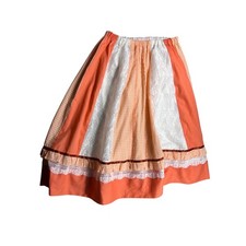 Vintage Handmade Prairie Patchwork Skirt Cottagecore Lace Gingham Peach Boho
