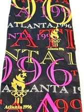 Vintage Olympics Tie Atlanta 1996 Mens One Size Black Silk Necktie 90s USA Made