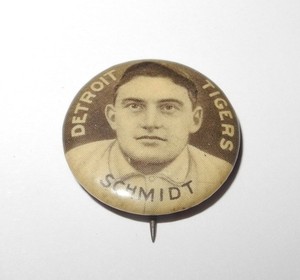 1910-12 Sweet Caporal Baseball Pin Button Boss Schmidt Detroit Tigers Near Mint