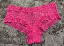 NWT VICTORIA'S SECRET PINK MEDIUM BRIGHT PINK FLORAL LACE CHEEKY PANTIES