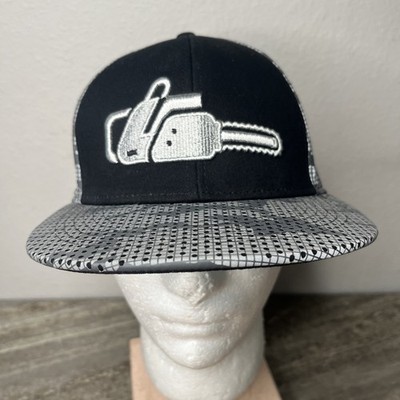 Black Jack DMD SnapBack Hat Cap Mens Adjustable Chainsaw Blk Silver