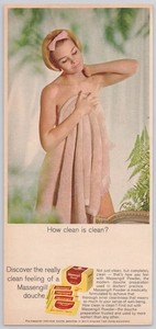 1965 Massengill Douche Powder Packets Vintage Print Ad Woman in Pink Towel Bow