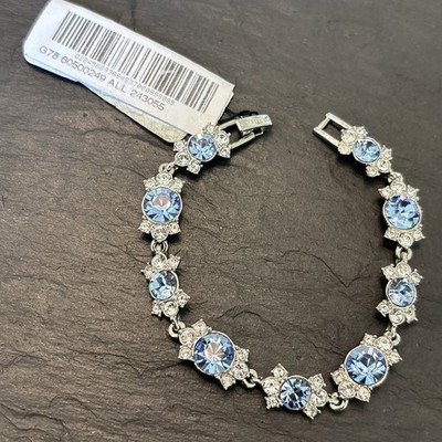 Givenchy NWT Blue Crystal Rhodium Plated Statement Bracelet 7.2  Ux