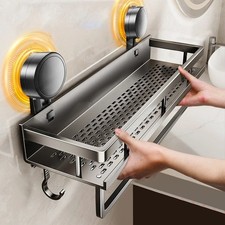 No Drill Suction Cup Bathroom Shelf Aluminum Wall Mount Storage Rack Shower