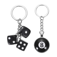 Lucky 8 Ball Keychain with Dice Keychain Keyring Charm, Style 3, Black/Black