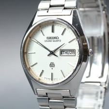 Vintage Exc 5 Seiko Grand Quartz 9943-8010 Silver Day Date Men's Watch JP 98