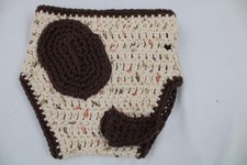 HAND CROCHETED BABY COTTON PUPPY DOG DIAPER COVER SPOTTED 3-6 MONTHS BROWN TAN