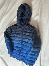 Eddie Bauer Jacket Boys Medium 10-12 Blue Full Zip Hooded Reversible Puffer Down