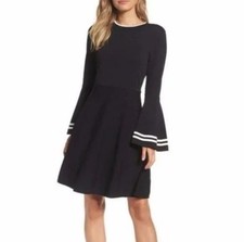 Eliza J Black Flare Bell Sleeve Bandage Party Fit & Flare Dress Size Small