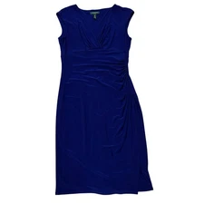 Lauren Ralph Lauren Cocktail Dress Womens Size 12 Blue Stretch Ruched Sleeveless