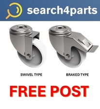 Image of 80mm Medium Duty White Nylon Wheel Castors Bolt Hole Fixing Swivel & Braked