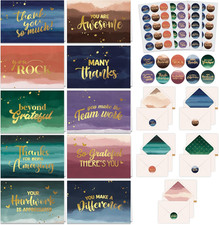 50 Pack Gold Foiled 6X4In Watercolor Employee Appreciation Cards with Envelopes
