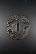 Japanese Type Cloud Dragon Pattern Tsuba for Tachi and Hand-Tachi, Y164