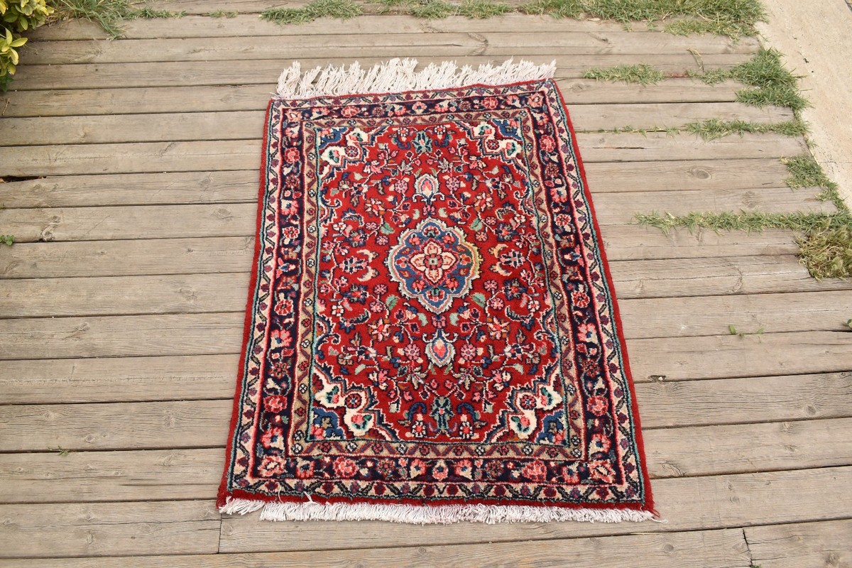 Turkish Rug 2x3 ft Vintage Wool Carpet 72x100cm Handwoven East