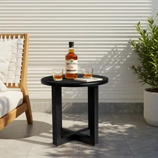 Patio Bistro Side Table 18in Portable In/Outdoor Black Round Weather Resistant