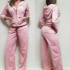 Rocawear Vintage 90s Cotton Pink Velour Hooded Jacket Wide Leg Pant Tracksuit L