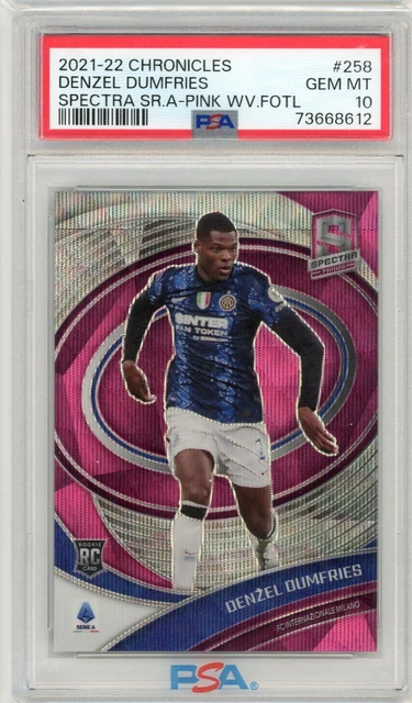 Denzel Dumfries #258 RC 2021 Panini Chronicles Spectra Pink Wave FOTL /19 PSA 10