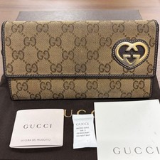 Gucci GG Canvas Long Wallet Heart Pattern Leather Designer