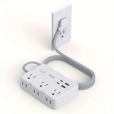 US Plug AC Outlet Multiprise Power Strip Braided Extension Cord Smart Home