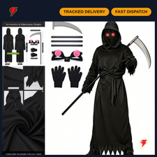 Adult Grim Reaper Costume - Black Hooded Robe for Halloween Party, Scary Outfit