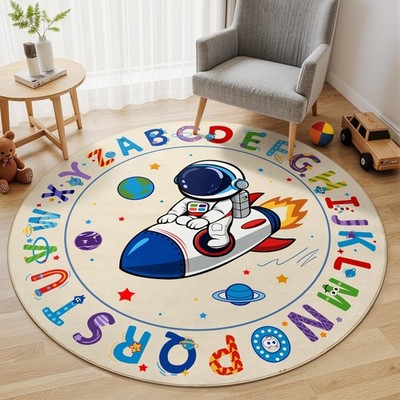 ABC Alphabet Round Rug 4ft, Washable Soft Circle Nursery Rug, Non-Slip Educat...